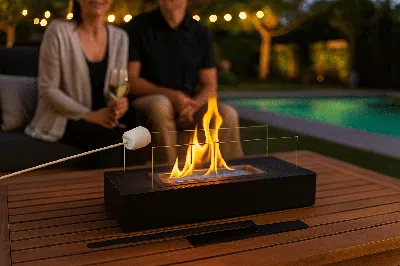 Fenistrat Tabletop Fireplace With Smores Tools In Black