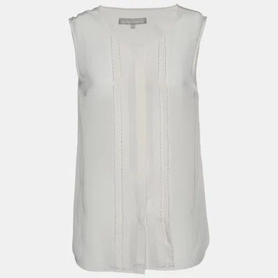 Pre-owned Fenn Wright Manson Cream Silk Button Up Sleeveless Top M In White