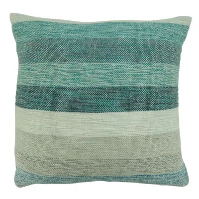 Fennco Styles Aqua Coastal Striped Cotton Blend Decorative Throw Pillow Cover 20" W X 20" L