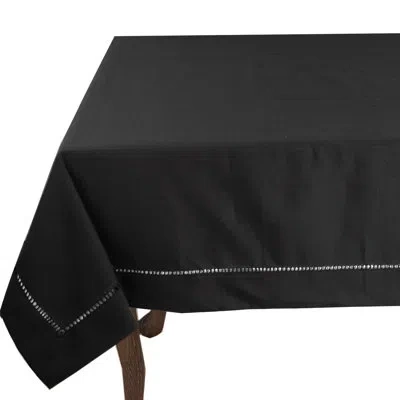 Fennco Styles Black Classic Hemstitch 60 Inch Square Tablecloth
