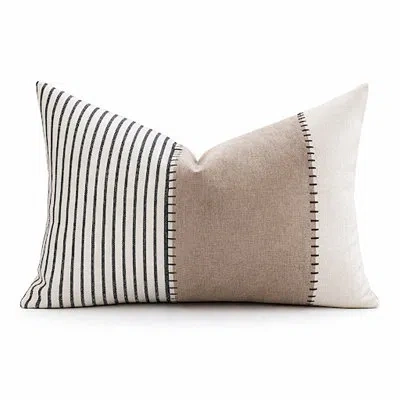 Fennco Styles Black Striped Filled Throw Pillow 12" X 20" - Rust Stitched Accent Pillow, 1-pack In Multi
