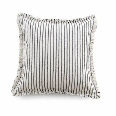 Fennco Styles Black Striped Fringe Throw Pillow Cover 18" X 18" - Cotton Blend Textured Farmhouse Coastal Decorati In Gray