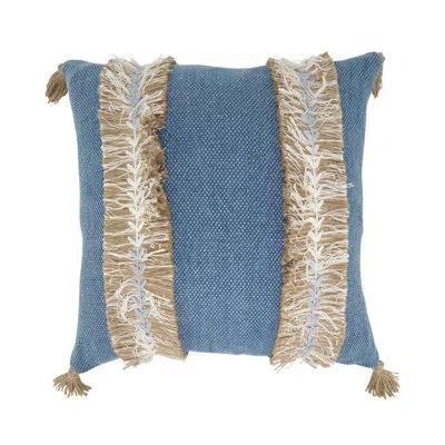 Fennco Styles Blue Embroidered Stripe Cotton Throw Pillow Cover 18" W X 18" L