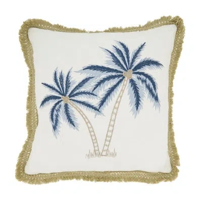 Fennco Styles Blue Tropical Embroidered Palm Tree Decorative Throw Pillow Cover 18" W X 18" L