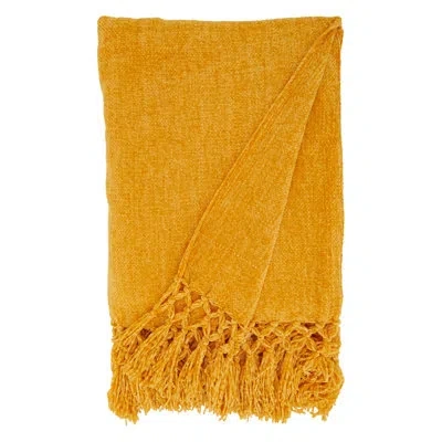 Fennco Styles Blush Hand-knotted Solid Chenille Throw Blanket 50" W X 60" L In Mustard Yellow