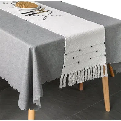Fennco Styles Boho Chic Hand Stitched 14 X 103 Inch Cotton Blend Table Runner With Fringe In White