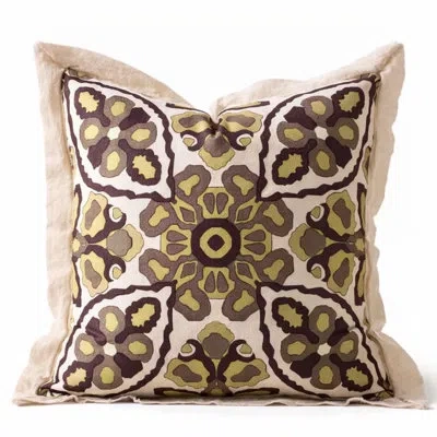 Fennco Styles Boho Tribal Reversible Medallion Print Filled Throw Pillow 18" X 18" In Beige