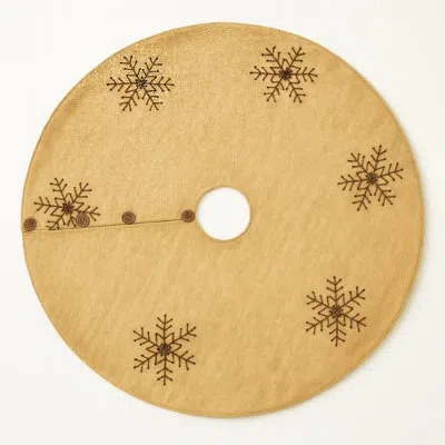 Fennco Styles Brown Christmas Hand Beaded Snowflake Rustic Burlap Tree Skirt 53" Round