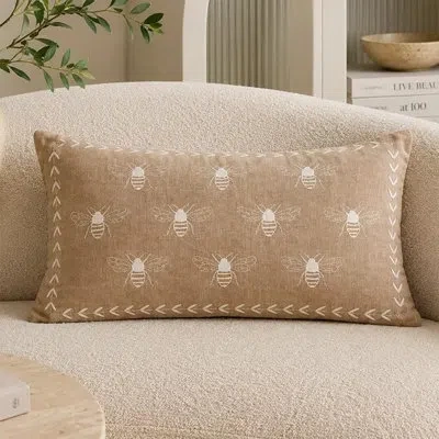 Fennco Styles Brown Embroidered Bee Decorative Filled Throw Pillow 12" X 20", 1-pack