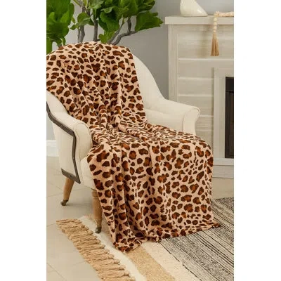 Fennco Styles Brown Plush Cheetah Print Fleece Throw Blanket 50" W X 60" L