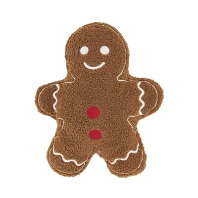 Fennco Styles Brown Plush Christmas Gingerbread Decorative Filled Holiday Throw Pillow 11" X 14"