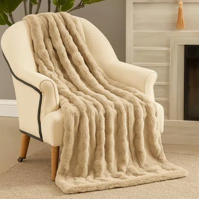 Fennco Styles Bubble Faux Fur Throw Blanket In Natural