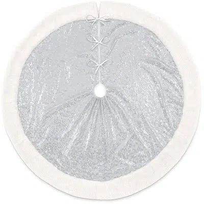 Fennco Styles Champagne Sequin Sherpa Border Christmas Tree Skirts In Silver