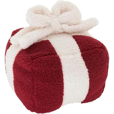 Fennco Styles Christmas Gift Box Filled Throw Pillow, Red Plush Sherpa Decorative Holiday Accent Pillow 6" X 6"