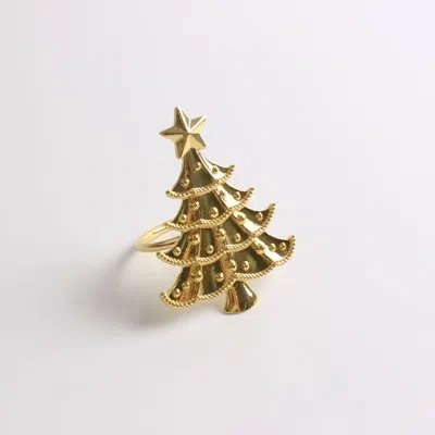 Fennco Styles Christmas Tree Gold Metal Holiday Napkin Rings, Set Of 4