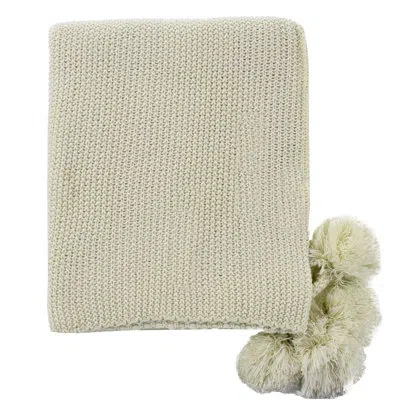 Fennco Styles Chunky Knit Pom Pom Cozy Throw In Beige