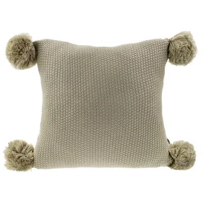 Fennco Styles Chunky Knit Pom Pom Square Pillow Cover & Insert In Khaki