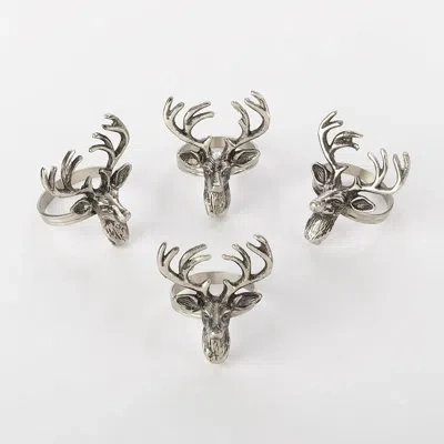 Fennco Styles Classic Holiday Reindeer Design Silver Napkin Rings, Set Of 4