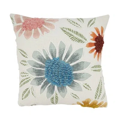 Fennco Styles Colorful Embroidered Floral Cotton Throw Pillow Cover 20" W X 20" L In Multicolored