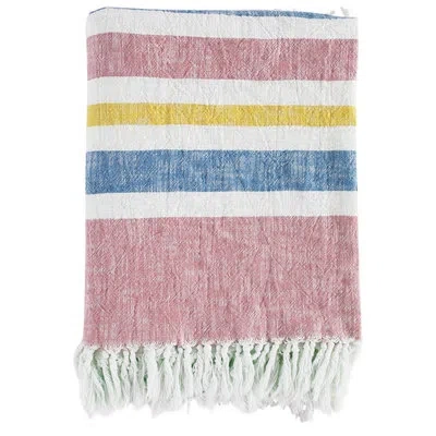 Fennco Styles Colorful Striped 52x67 Inch Cotton Throw Blanket In Blue;yellow;pink