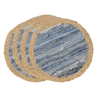 Fennco Styles Cotton Blend Striped Round Placemat In Navy Blue