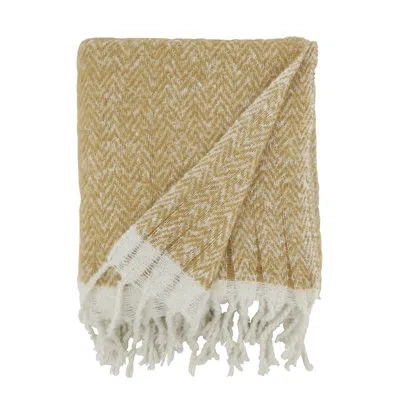 Fennco Styles Cozy Faux Mohair Herringbone Throw Blanket 50" W X 60" L In Natural