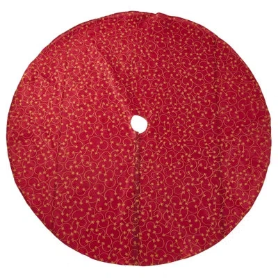 Fennco Styles Elegant Embroidery Burgundy Christmas Tree Skirt Round