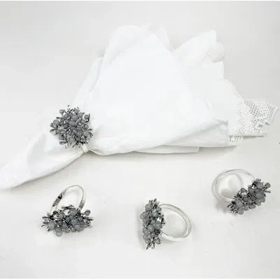 Fennco Styles Elegant Grey-blue Beads Little Tree Metal Napkin Rings, Set Of 4