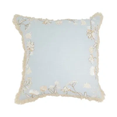 Fennco Styles Embroidered Wildflowers Cotton Throw Pillow Cover 18" W X 18" L In Blue Floral