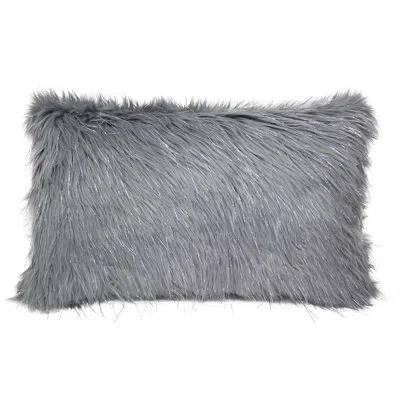 Fennco Styles Faux Fur Lumbar Rectangular Pillow Cover & Insert In Gray