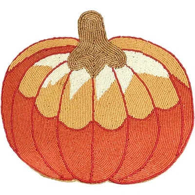 Fennco Styles Festive Beaded Pumpkin Holiday Table Placemats 14" Round, Set Of 2 In Orange