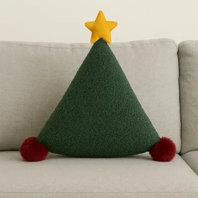 Fennco Styles Festive Green Christmas Tree Filled Throw Pillow 12" X 12" - Holiday Triangle Shaped Decorative Pill