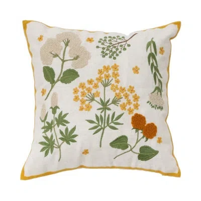 Fennco Styles Floral Linen Pillow Cover In Yellow