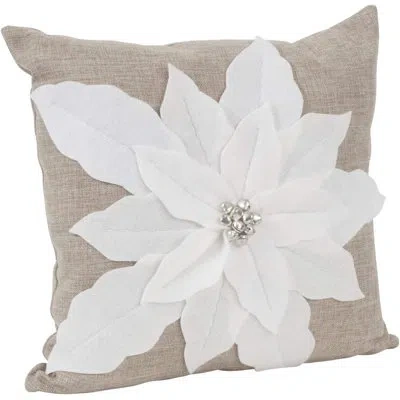 Fennco Styles Flower Christmas Unique 3d Poinsettia Decorative Filled Throw Pillow 17 X 17 Inch In Pillow Cover Only - No Insert,white Floral