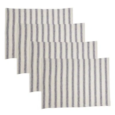 Fennco Styles French Blue Striped Design 100% Linen Placemats 14" W X 20" L, Set Of 4
