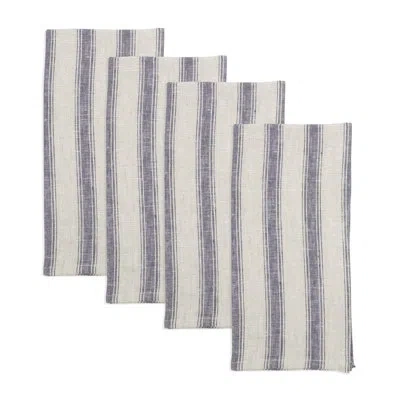 Fennco Styles French Blue Striped Design Cloth Napkins 20" W X 20" L, Set Of 4
