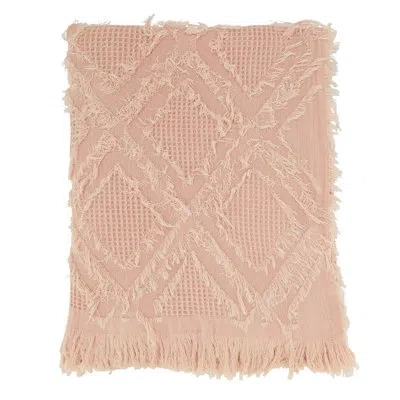 Fennco Styles Fringe Waffle Weave Cotton Throw Blanket 50" W X 60" L In Rose Geometric
