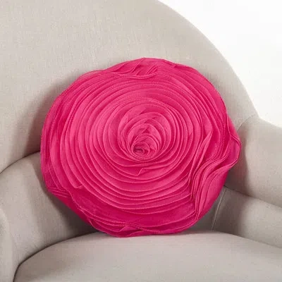 Fennco Styles Fuchsia Rose Chiffon Flower Decorative Filled Throw Pillow 16" Round
