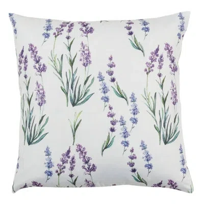 Fennco Styles Garden Lavender Print Decorative Floral Throw Pillow 18" W X 18" L In White