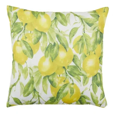 Fennco Styles Garden Lemon Print Decorative Filled Throw Pillow 18" W X 18" L In Yellow