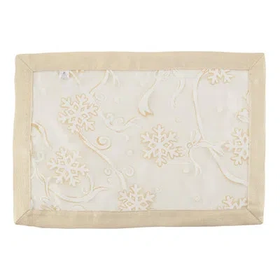 Fennco Styles Gold Festive Printed Snowflake & Ribbon Semi-sheer Placemats 14" W X 20" L, Set Of 4