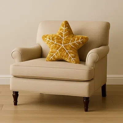 Fennco Styles Gold Velvet Embroidered Christmas Festive Star Decorative Throw Pillow 18" X 18"