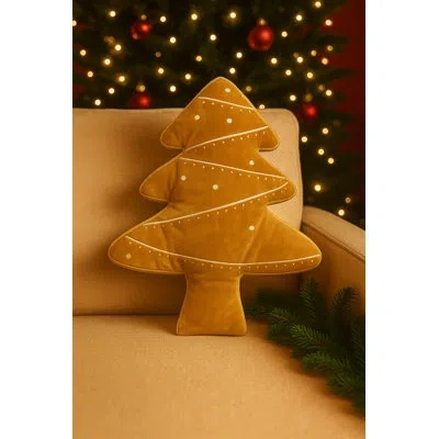 Fennco Styles Gold Velvet Embroidered Christmas Tree Decorative Throw Pillow 16" X 22"
