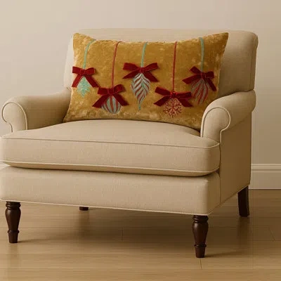 Fennco Styles Gold Velvet Refined Holiday Ornaments Embroidered Christmas Throw Pillow Cover In Orange Geometric