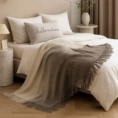 Fennco Styles Gradient Ombré Throw Blanket With Tassel Soft Woven Decorative Blanket 50" X 60" In Slate