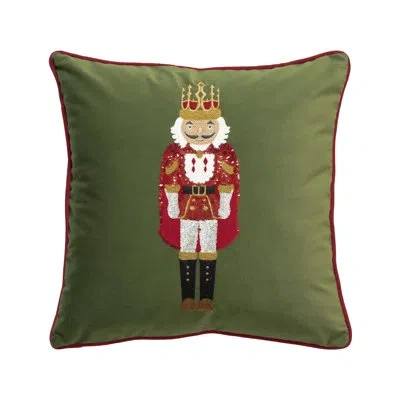Fennco Styles Green Embroidered Sequin Nutcracker Velvet Throw Pillow Cover 18" W X 18" L