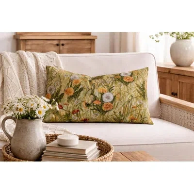 Fennco Styles Green Vintage Floral Wildflower Meadow Decorative Throw Pillow With Insert 12" X 20", 1-pack In Multi