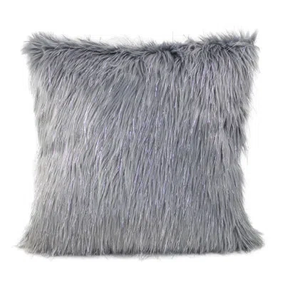 Fennco Styles Grey Faux Fur With Silver Metallic Thread Pillow With Inserts
