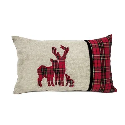 Fennco Styles Holiday Deer Tartan Plaid Christmas Decorative Filled Throw Pillow 12" W X 20" L In Natural