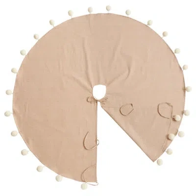 Fennco Styles Holiday Pom Pom Design Cotton Christmas Tree Skirt Round In Natural